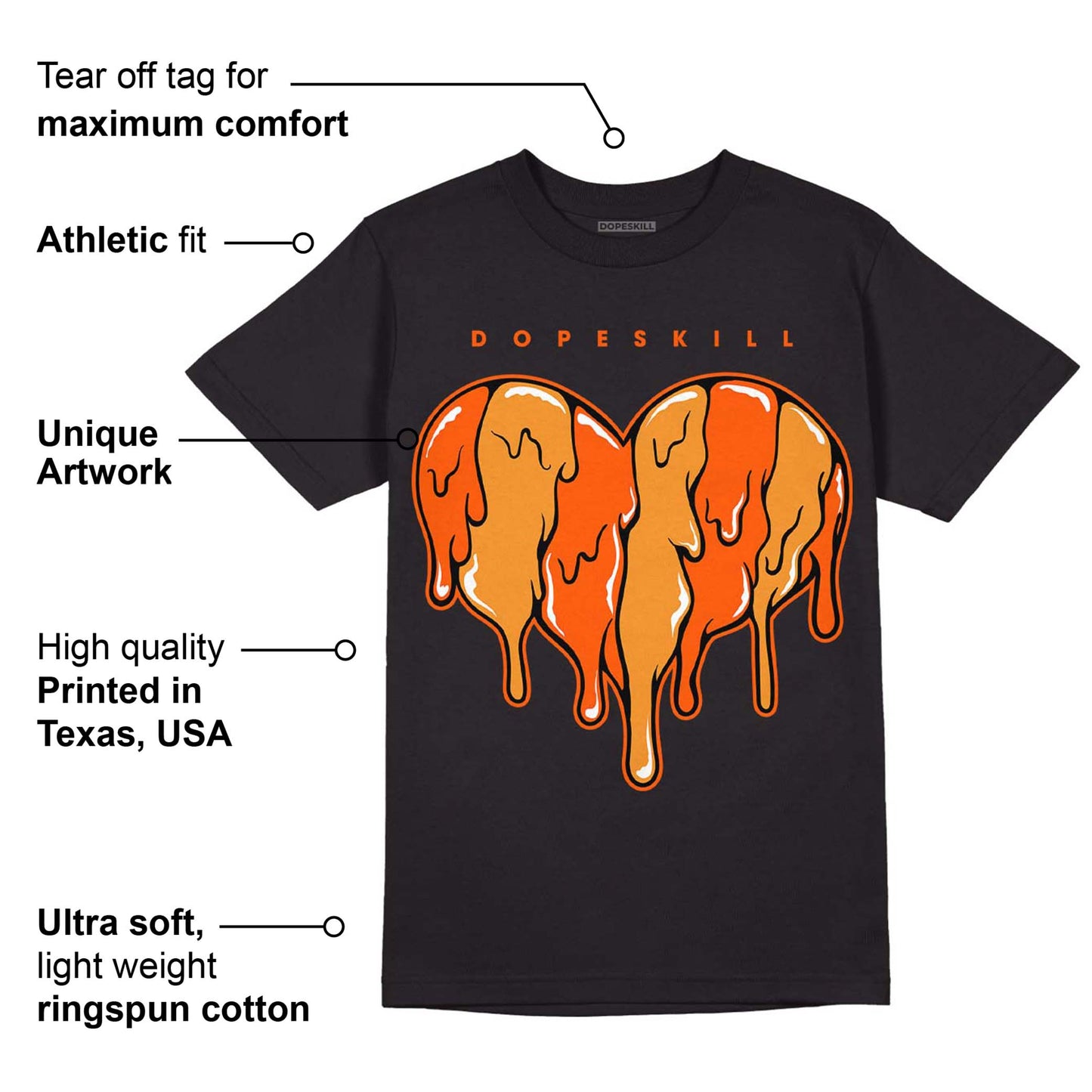 Brilliant Orange 12s DopeSkill T-Shirt Slime Drip Heart Graphic