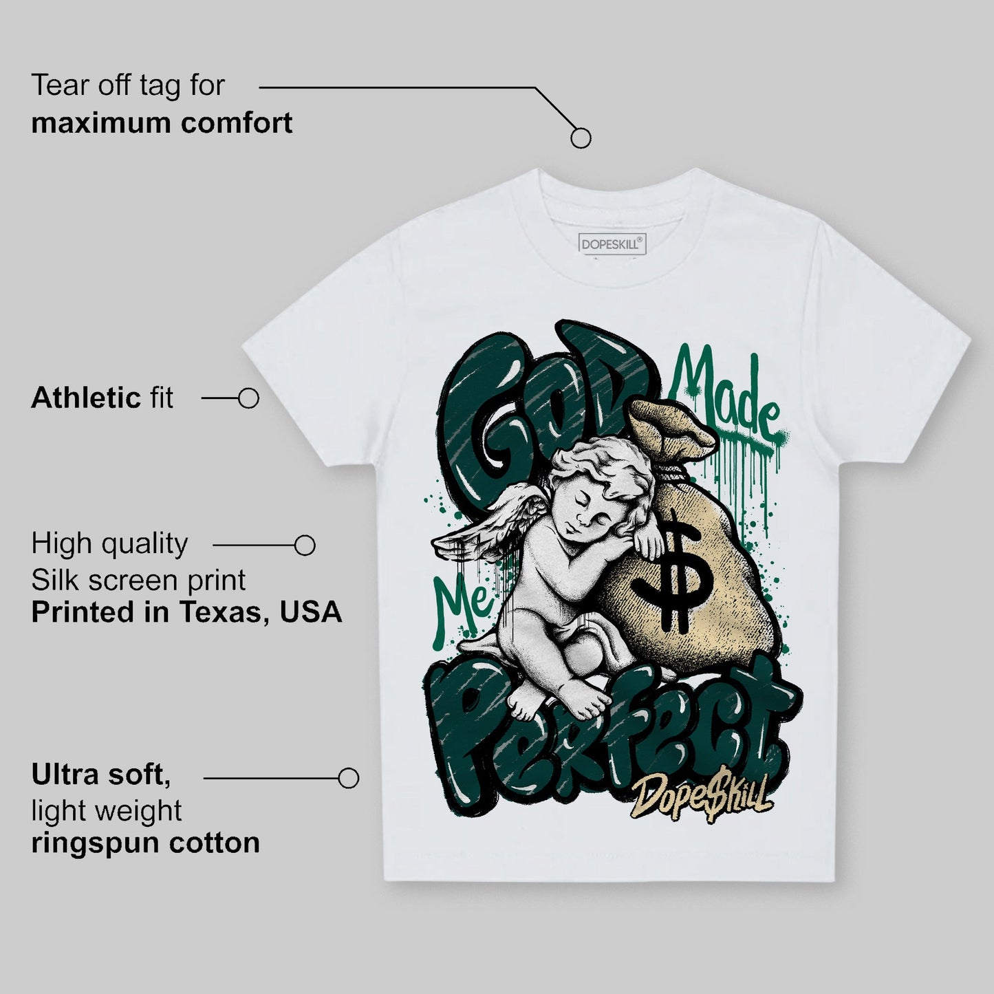 Oxidized Green 4s DopeSkill Toddler Kids T-shirt God Made Me Perfect Graphic