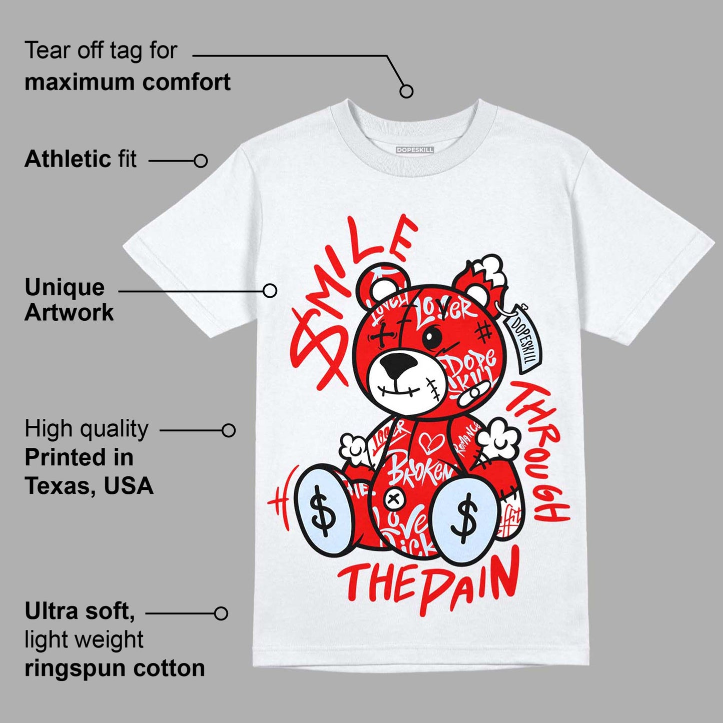 Cherry 11s DopeSkill T-Shirt Smile Through The Pain Graphic