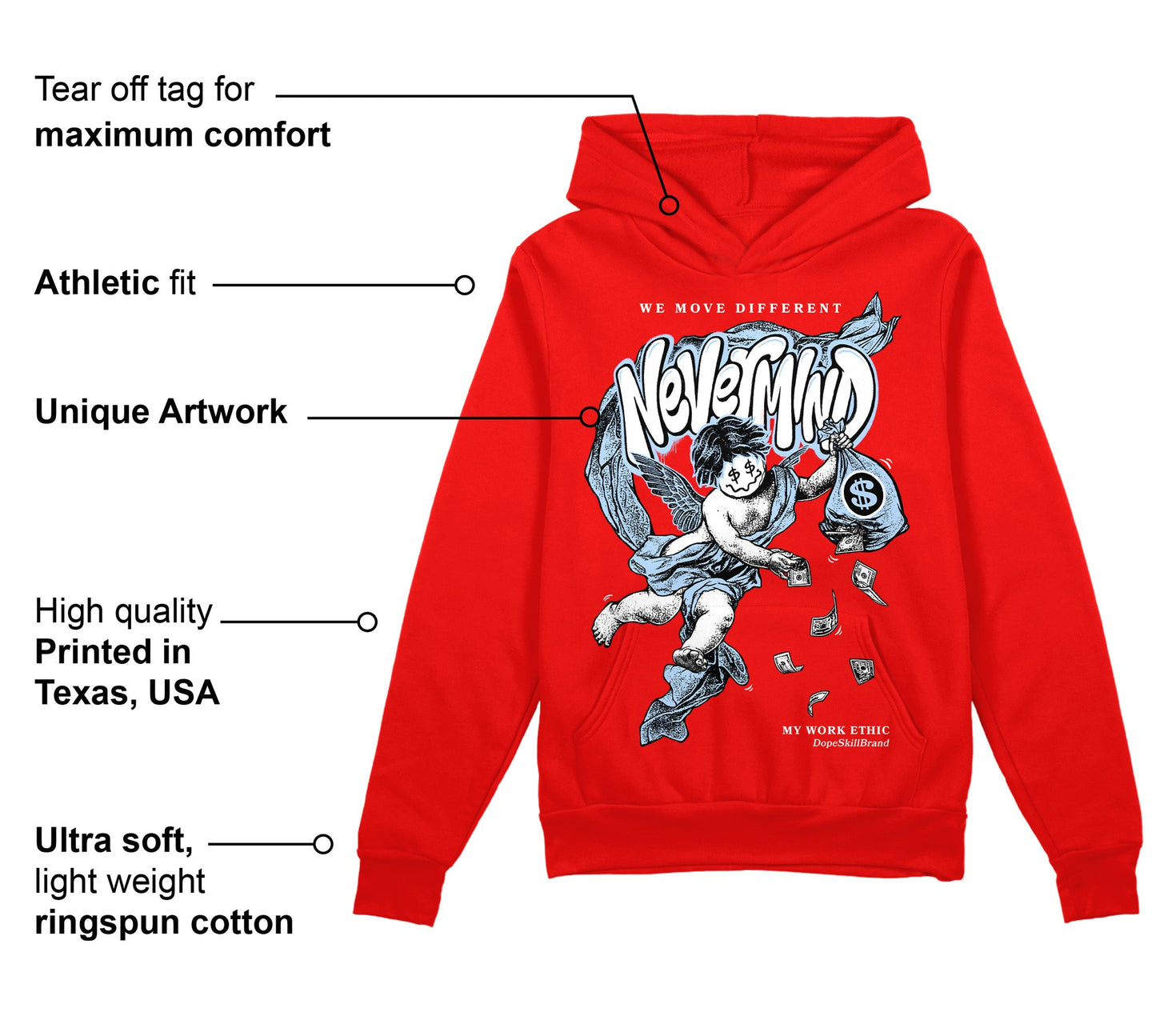 Cherry 11s DopeSkill Varsity Red Hoodie Sweatshirt Nevermind Graphic