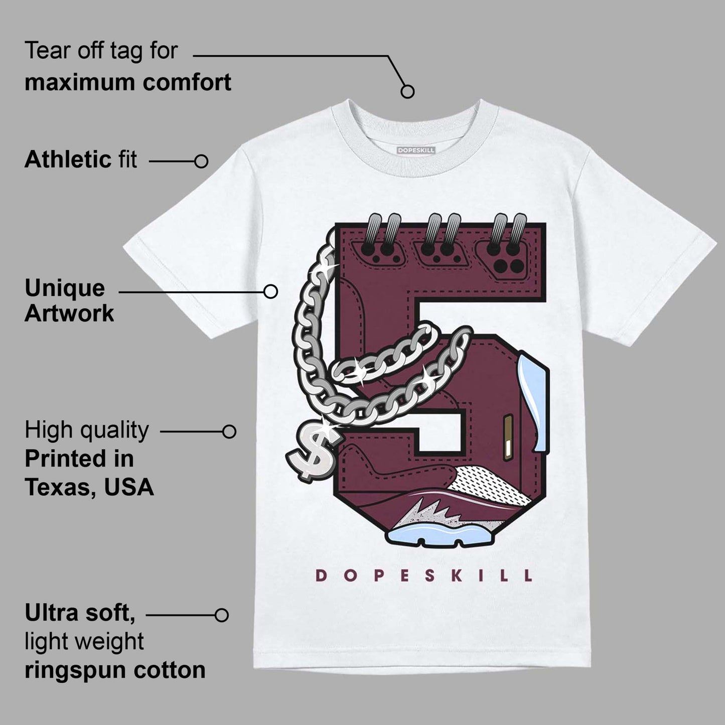 Burgundy 5s DopeSkill T-Shirt No.5 Graphic