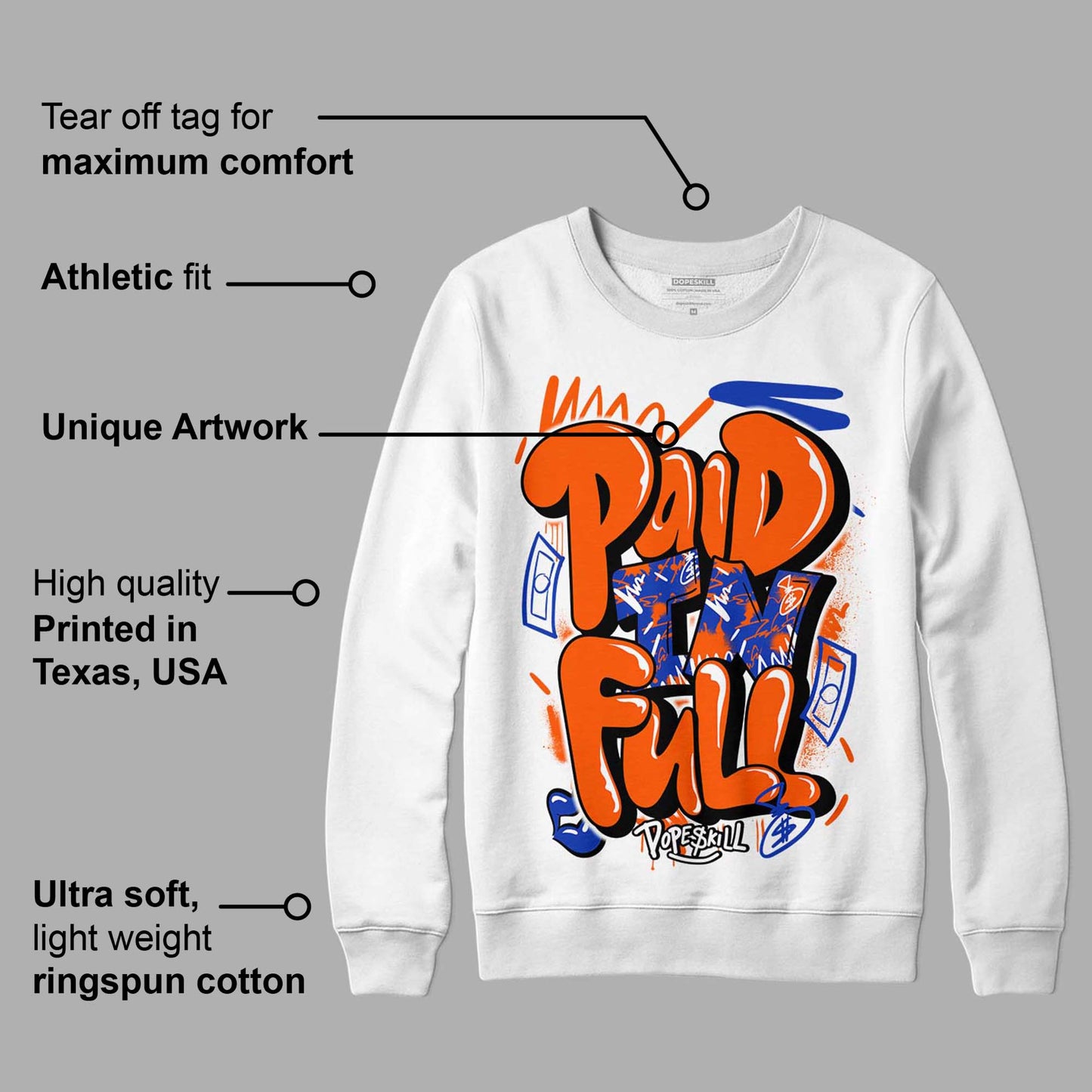 Dunk Low Futura Orange Blaze DopeSkill Sweatshirt New Paid In Full Graphic