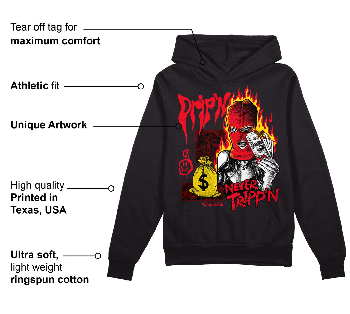 Red Thunder 4s DopeSkill Hoodie Sweatshirt Drip'n Never Tripp'n Graphic