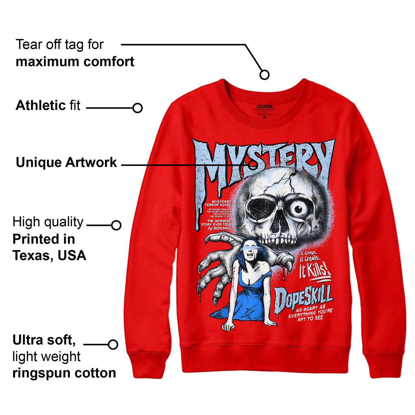 Cherry 11s DopeSkill Varsity Red Sweatshirt Mystery Ghostly Grasp Graphic