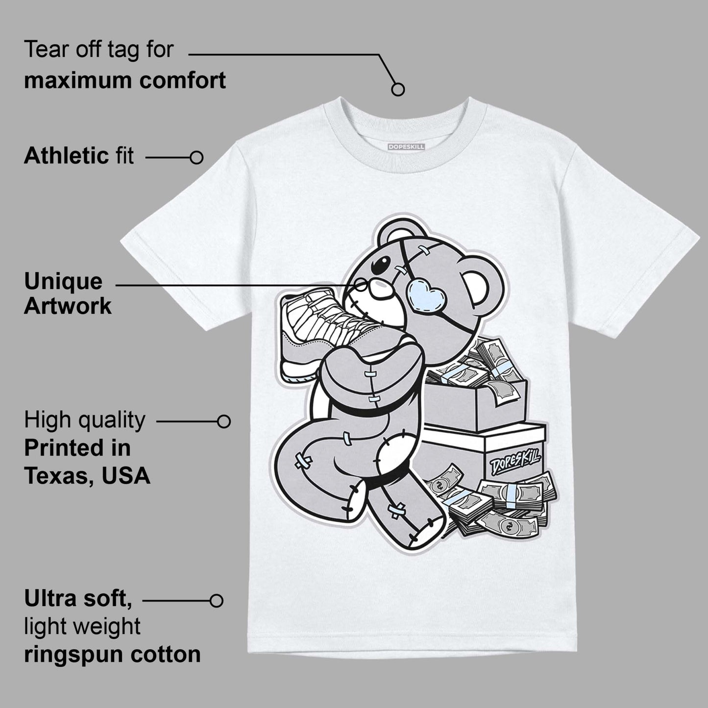 Cement Grey 11s DopeSkill T-Shirt Bear Steals Sneaker Graphic