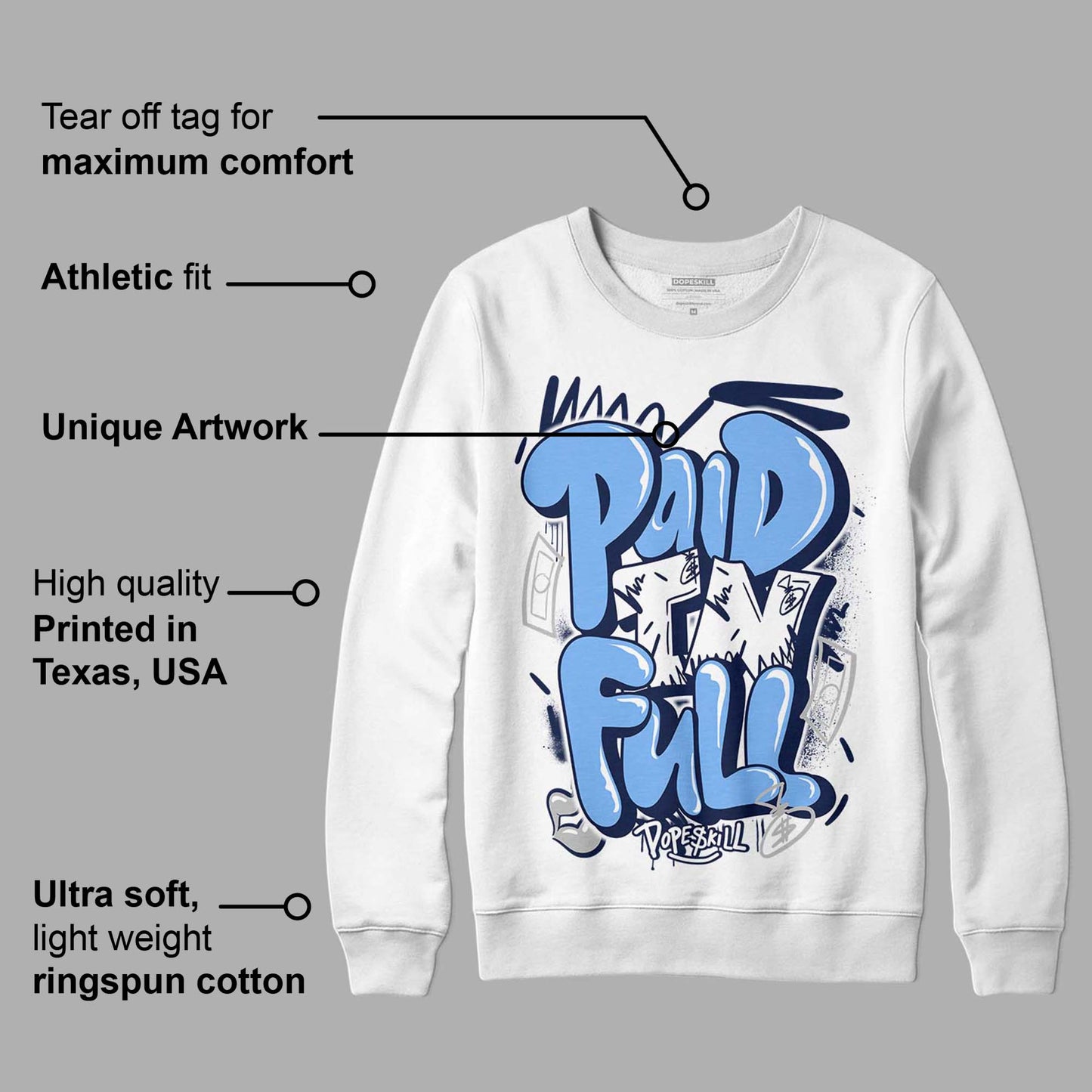 Midnight Navy 5s DopeSkill Sweatshirt New Paid In Full Graphic