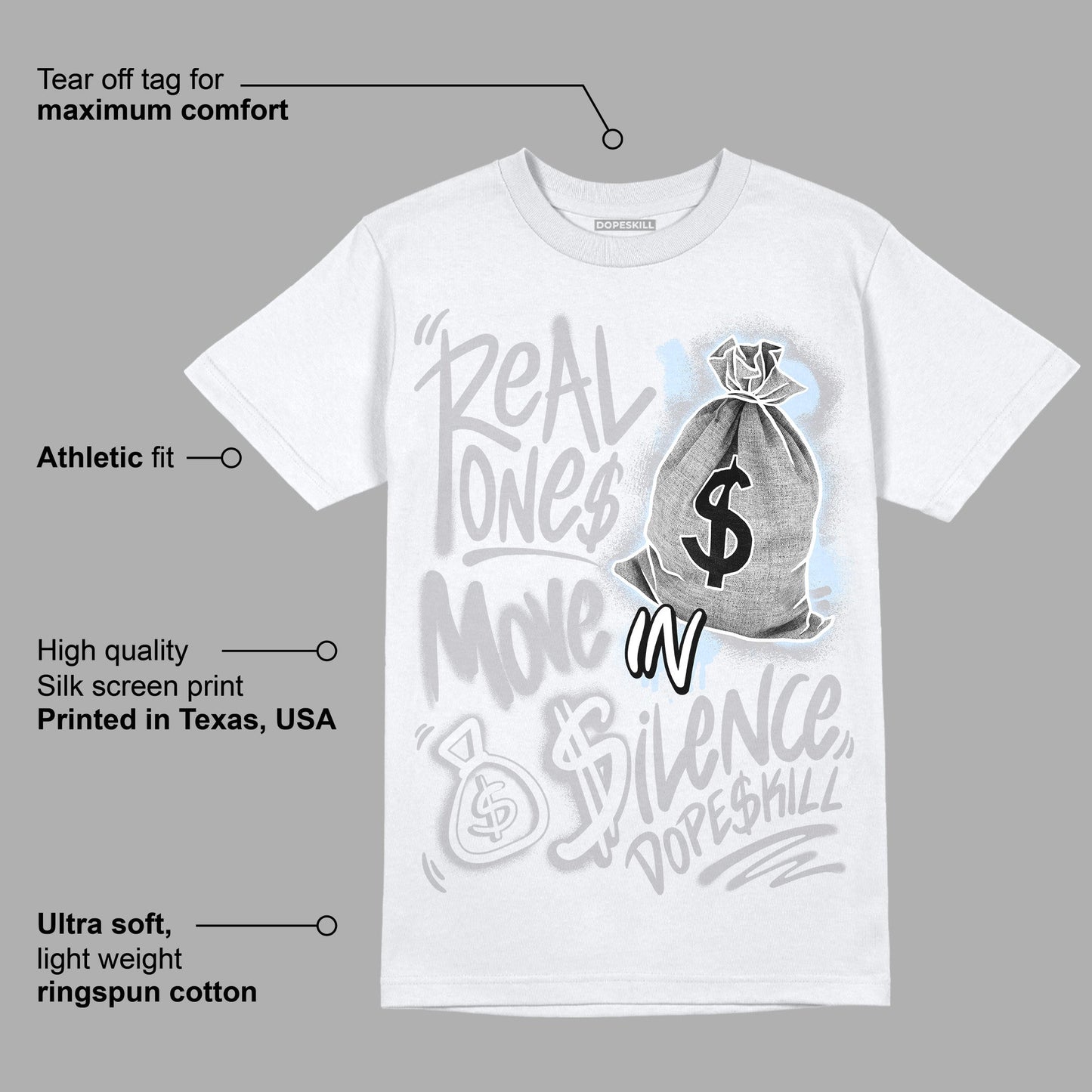 Cement Grey 11s DopeSkill T-Shirt Real Ones Move In Silence Graphic