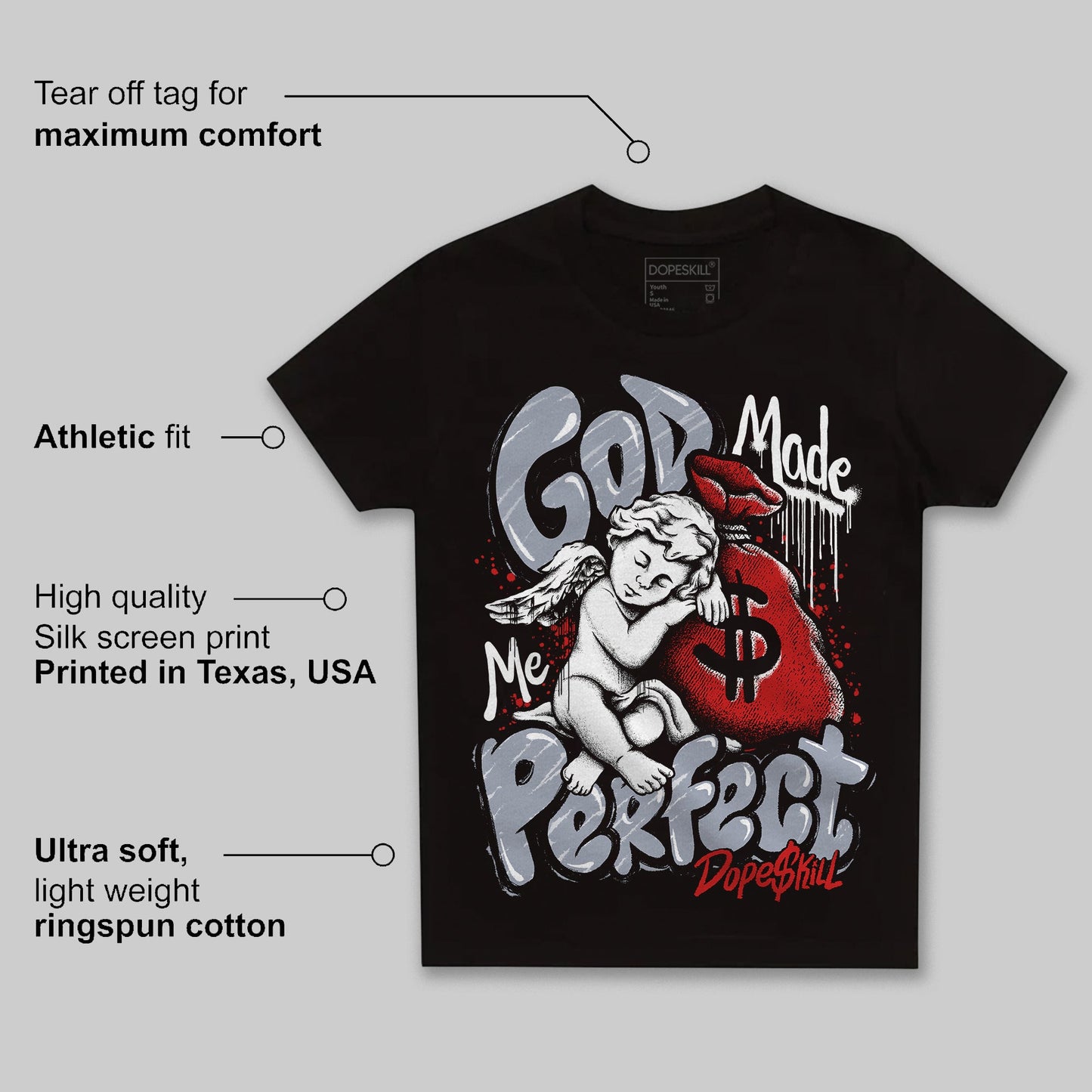 Bred Reimagined 4s DopeSkill Toddler Kids T-shirt God Made Me Perfect Graphic