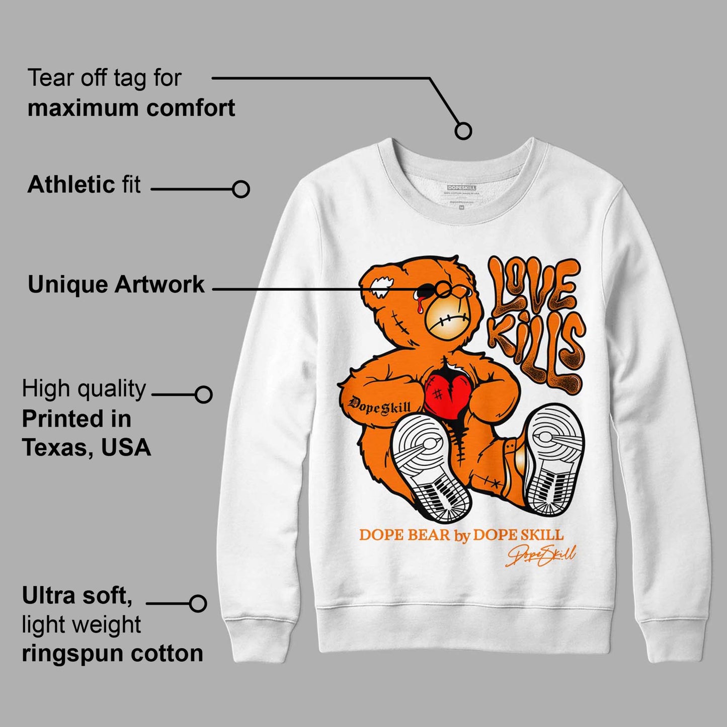 Dunk Low Magma Orange DopeSkill Sweatshirt Love Kills Graphic