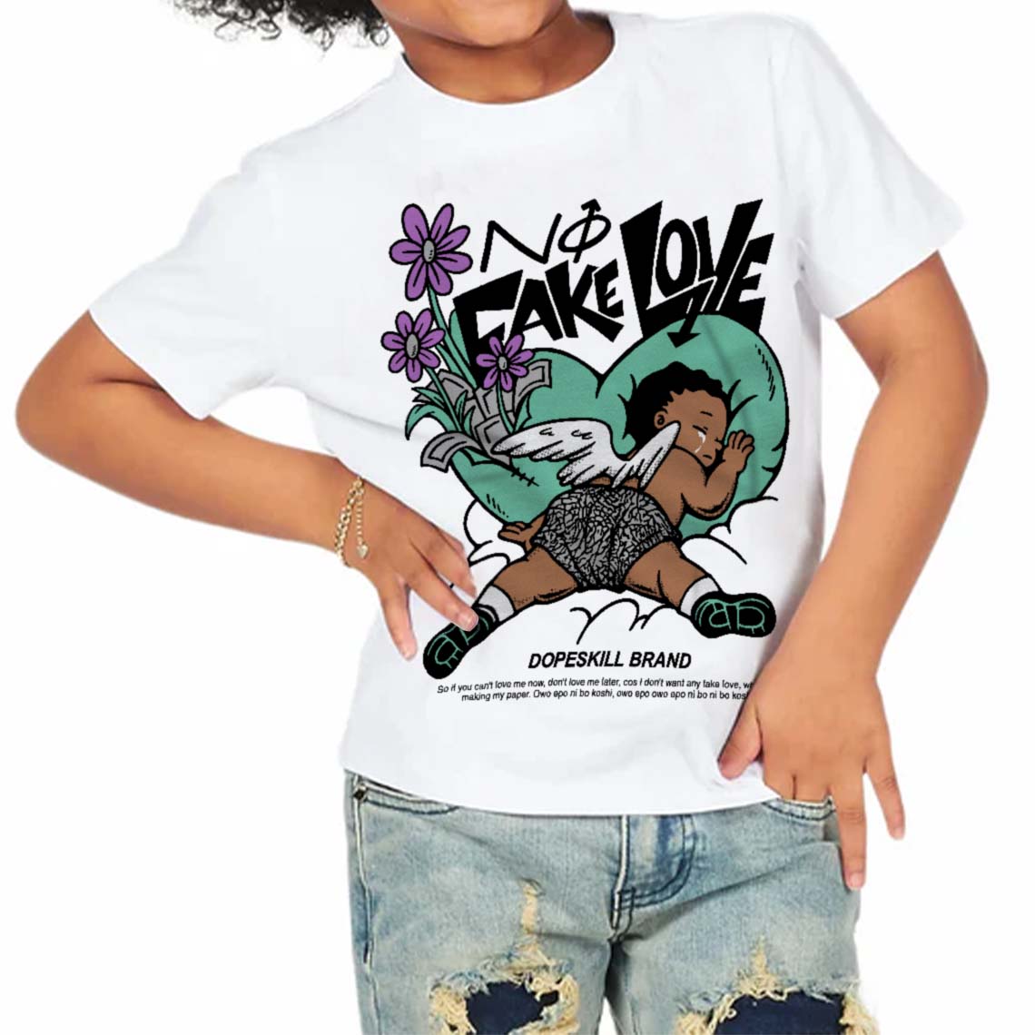 Green Glow 3s DopeSkill Toddler Kids T-shirt No Fake Love Graphic