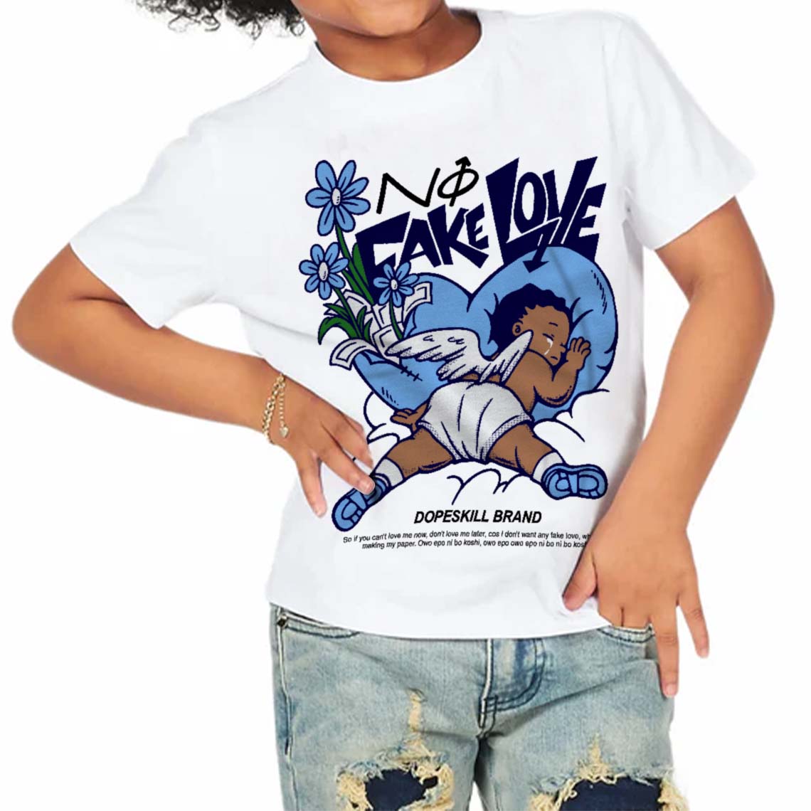 Powder Blue 9s DopeSkill Toddler Kids T-shirt No Fake Love Graphic
