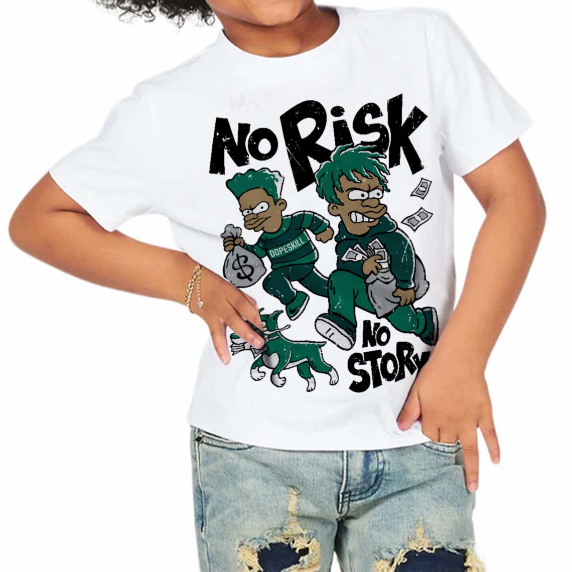 Oxidized Green 4s DopeSkill Toddler Kids T-shirt No Risk No Story Graphic