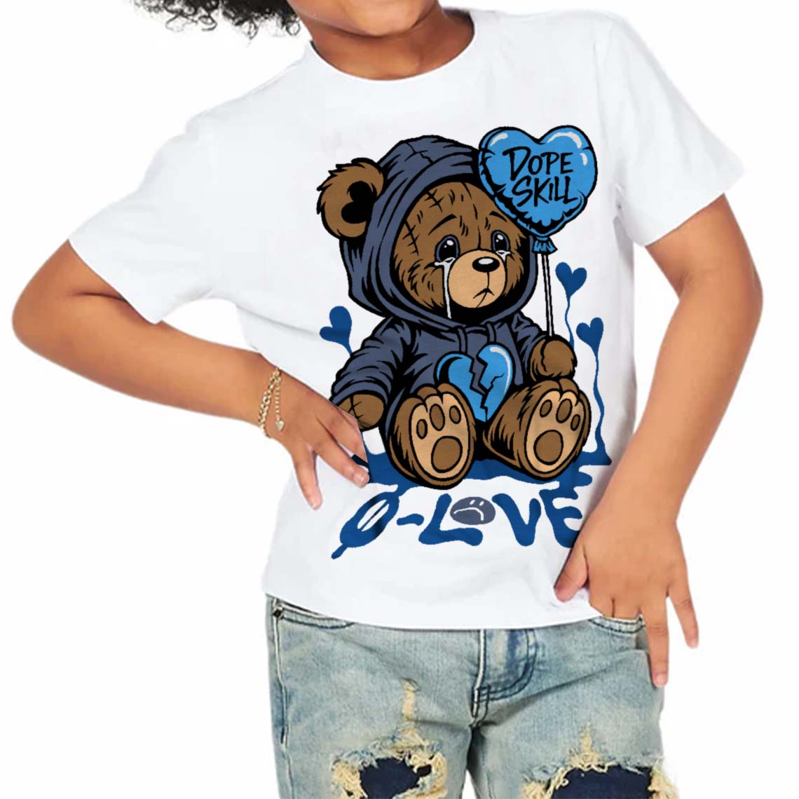 Diffused Blue 11s DopeSkill Toddler Kids T-shirt Broken Bear Graphic