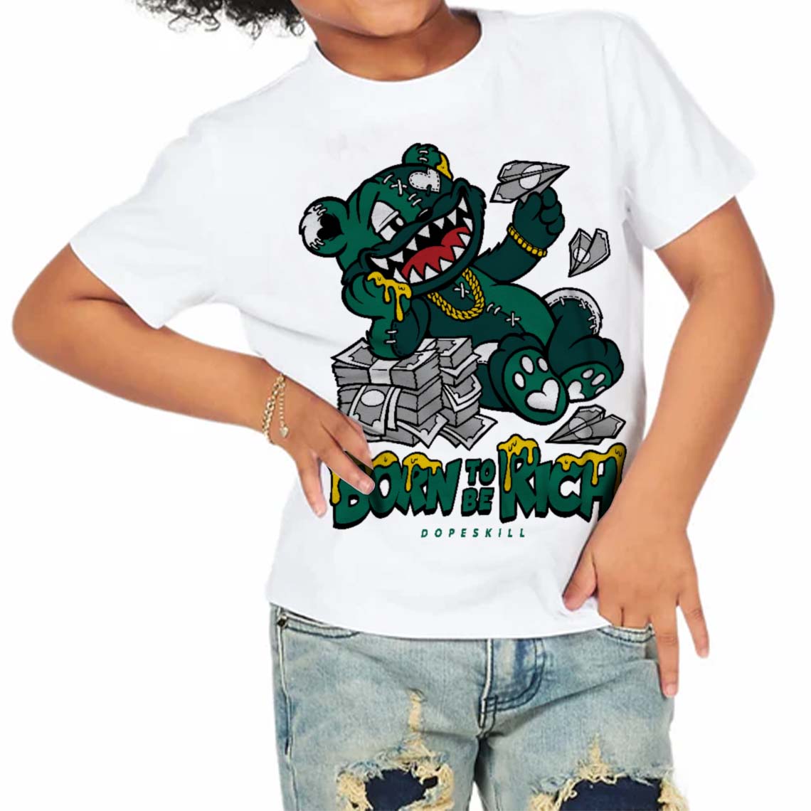 Oxidized Green 4s DopeSkill Toddler Kids T-shirt Born To Be Rich Graphic