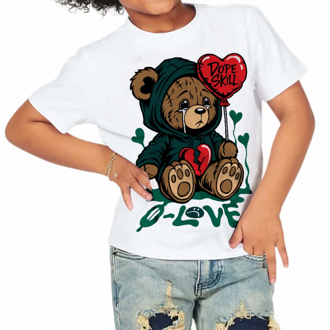 Oxidized Green 4s DopeSkill Toddler Kids T-shirt Broken Bear Graphic