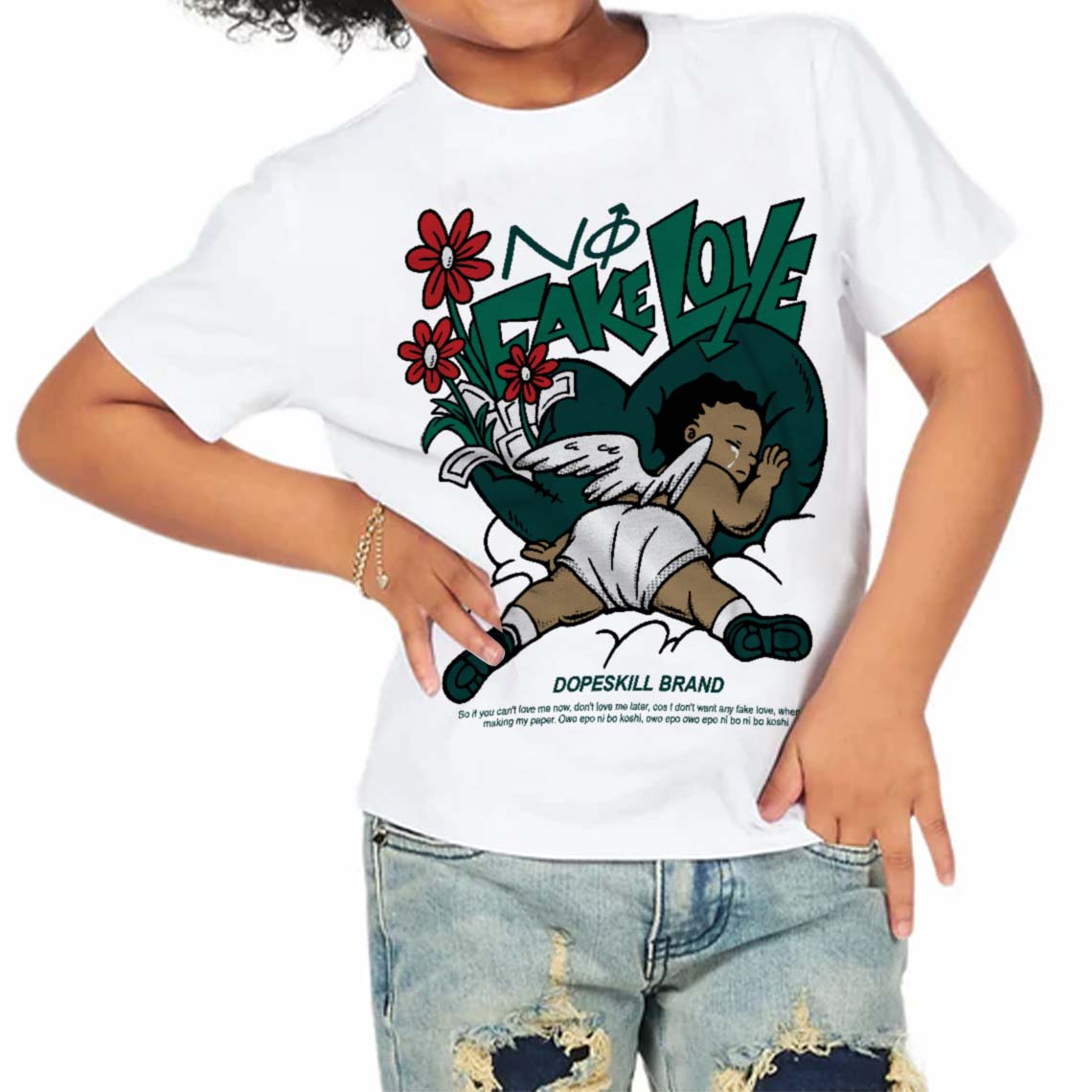 Oxidized Green 4s DopeSkill Toddler Kids T-shirt No Fake Love Graphic