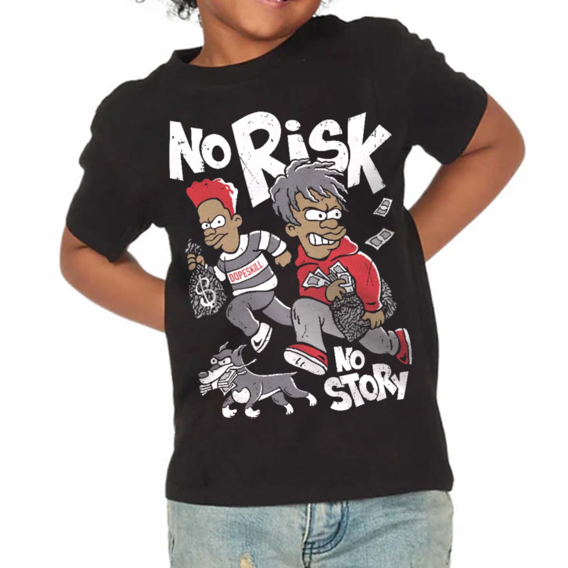 Cement Grey 3s DopeSkill Toddler Kids T-shirt No Risk No Story Graphic
