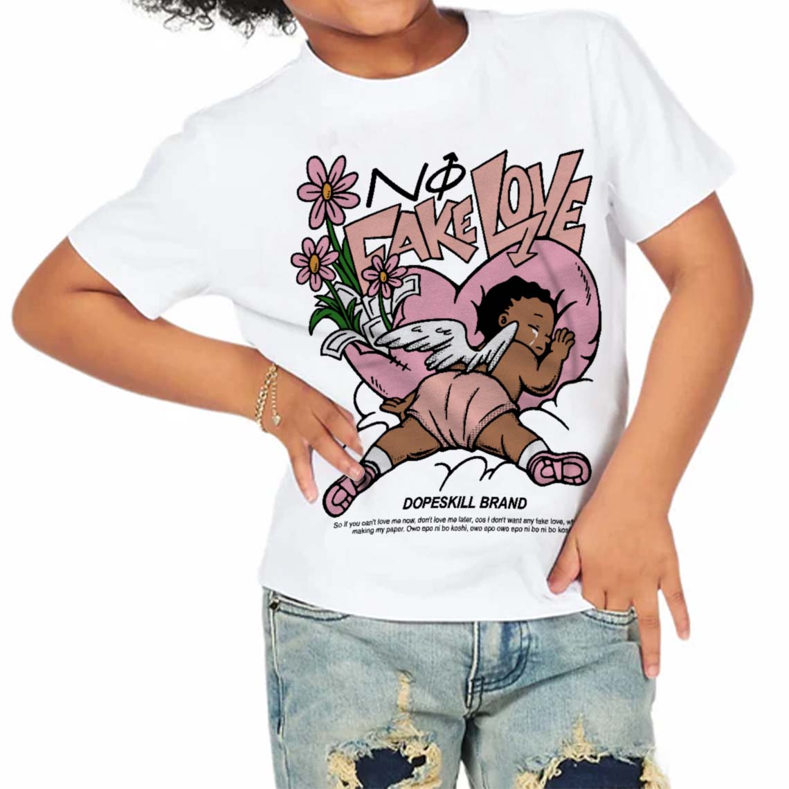 Legend Pink 11s DopeSkill Toddler Kids T-shirt No Fake Love Graphic