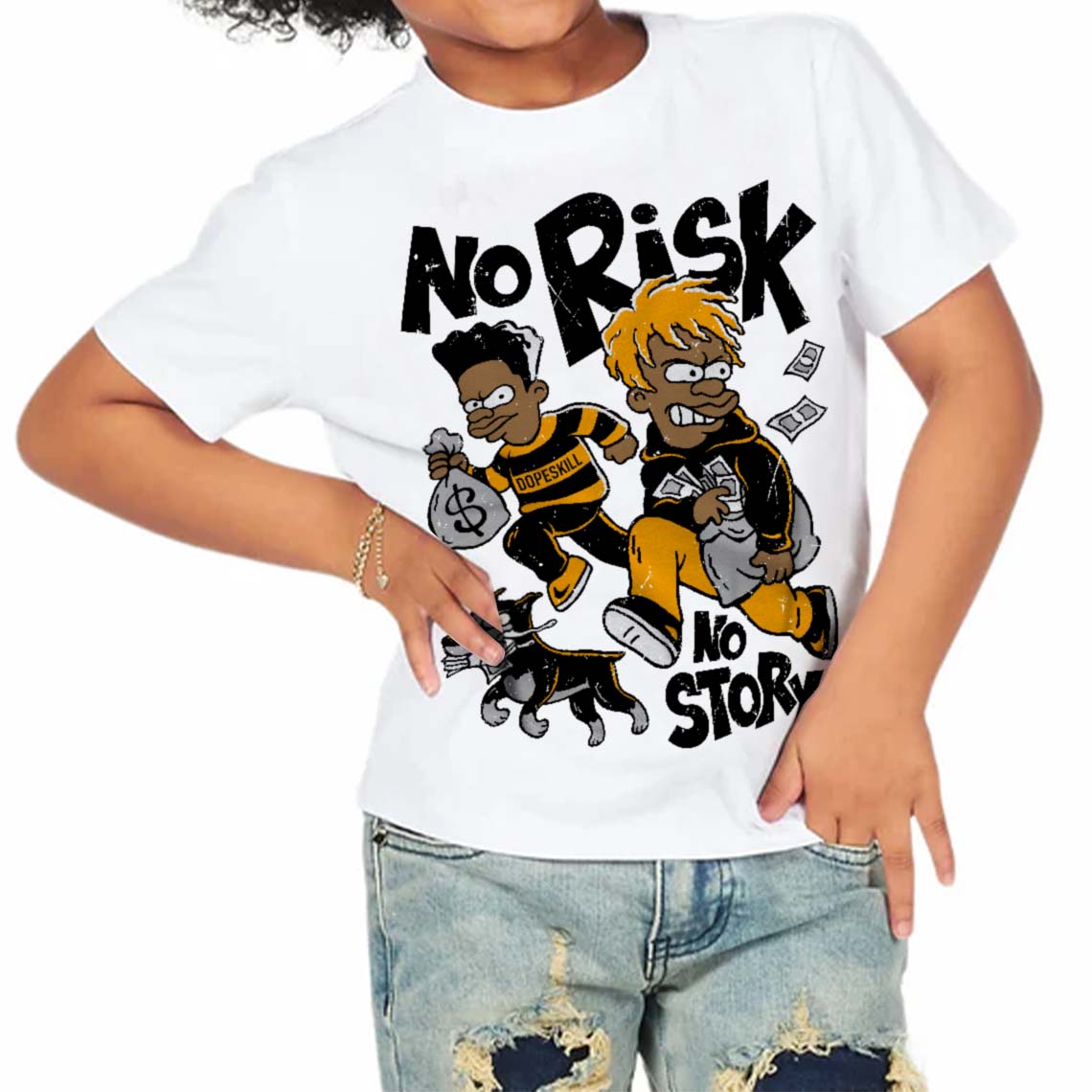 Black Taxi 12s DopeSkill Toddler Kids T-shirt No Risk No Story Graphic