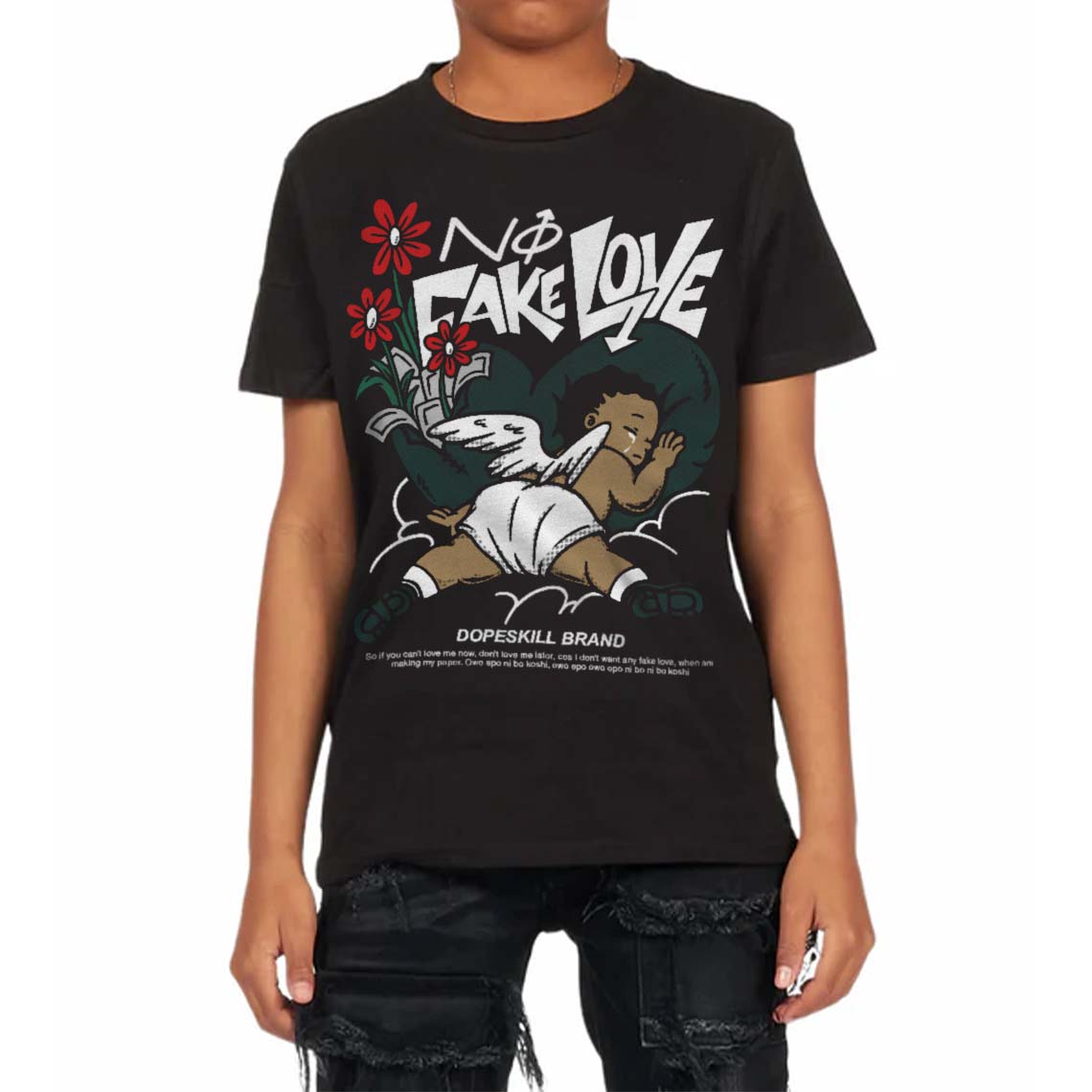 Oxidized Green 4s DopeSkill Toddler Kids T-shirt No Fake Love Graphic