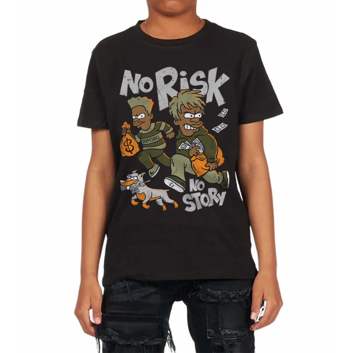 Olive 5s DopeSkill Toddler Kids T-shirt No Risk No Story Graphic