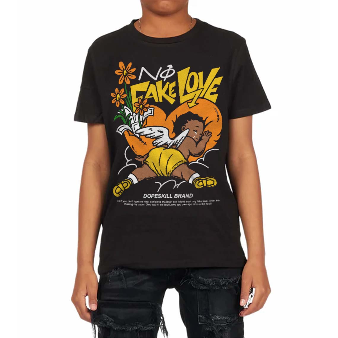 Yellow Ochre 6s DopeSkill Toddler Kids T-shirt No Fake Love Graphic