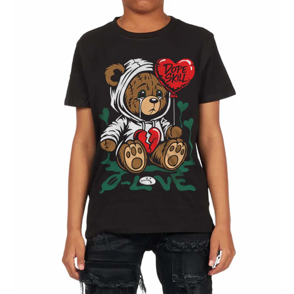 Oxidized Green 4s DopeSkill Toddler Kids T-shirt Broken Bear Graphic