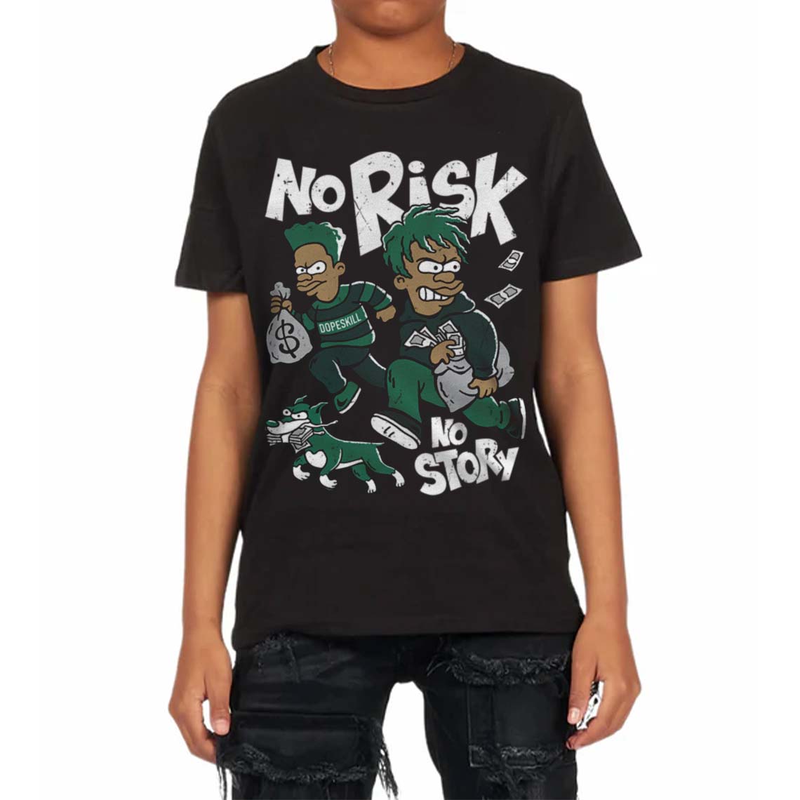 Oxidized Green 4s DopeSkill Toddler Kids T-shirt No Risk No Story Graphic