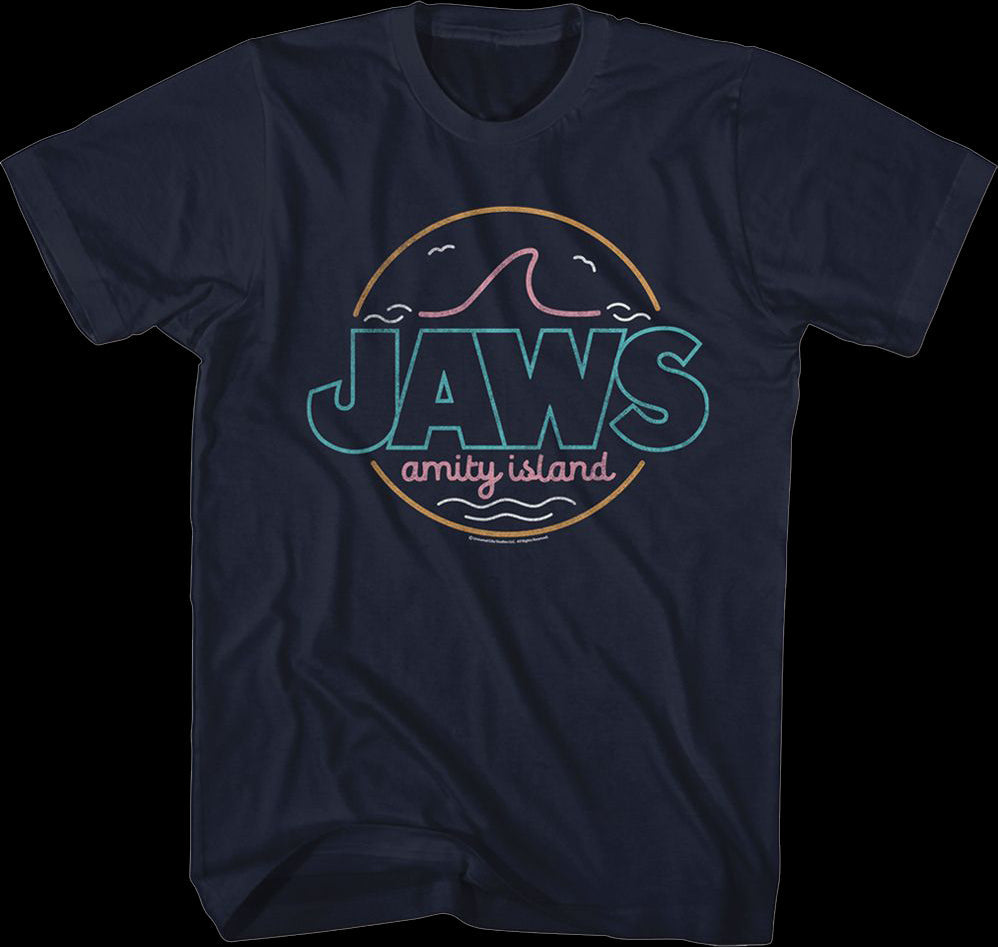 Neon Amity Island Sign Jaws T-Shirt