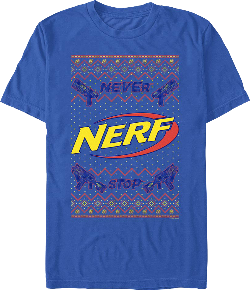 Never Stop Faux Ugly Christmas Sweater Nerf T-Shirt