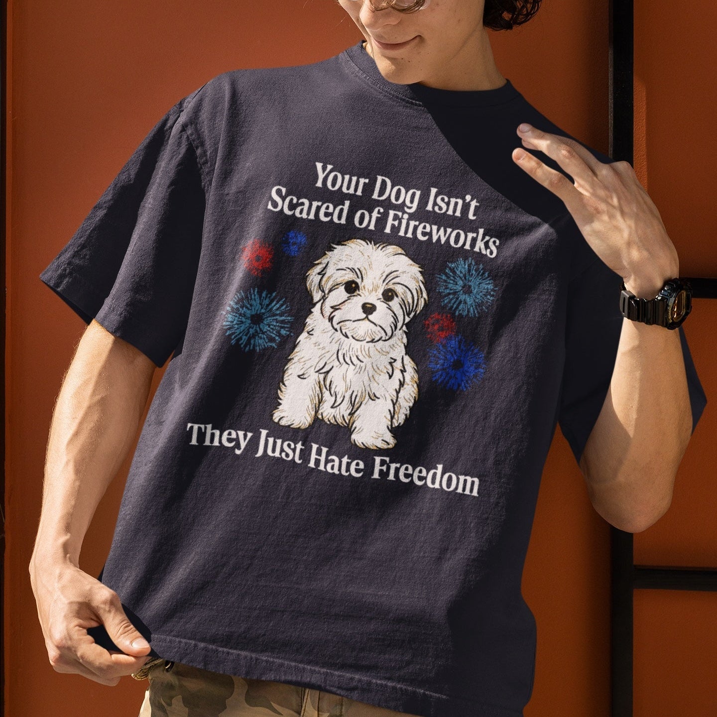 Fireworks Dog T Shirt