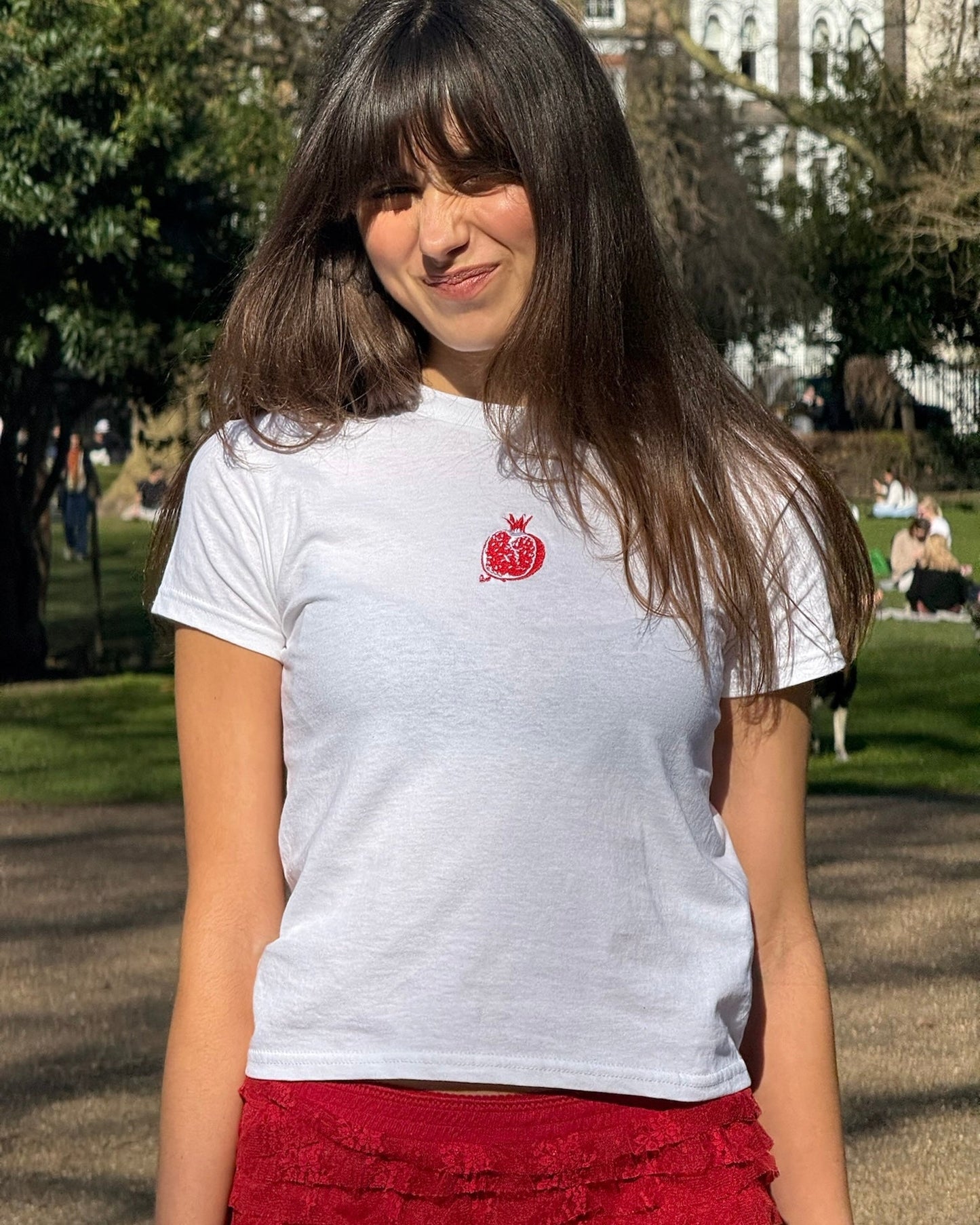 pomegranate embroidered baby tee
