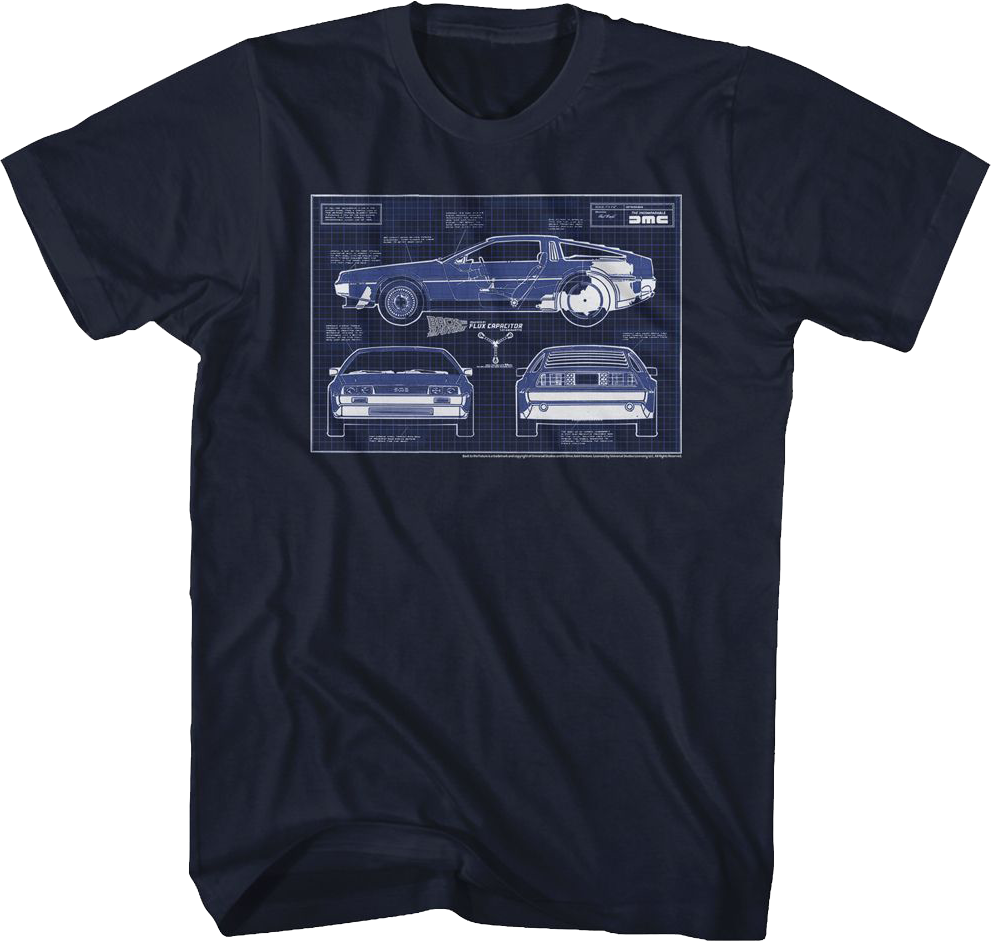 DeLorean Blueprints Back To The Future T-Shirt
