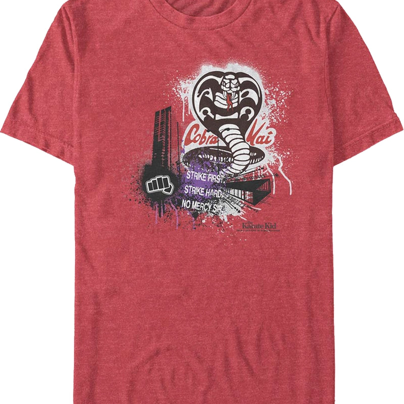 Red Cobra Kai Strike First Strike Hard No Mercy Karate Kid T-Shirt