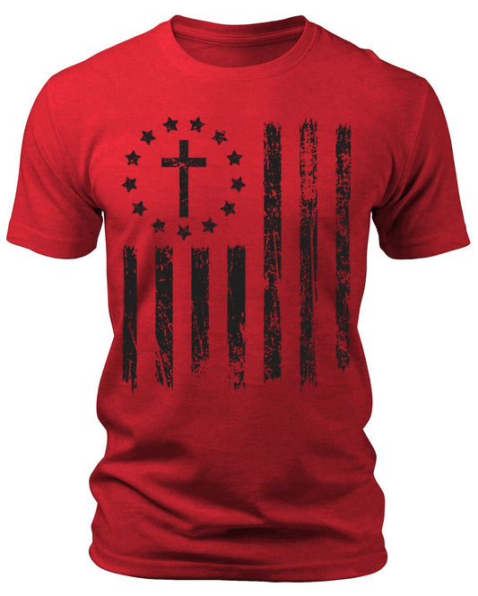 American Flag Christian Patriotic Cross Men's 4th of July Graphic Tee