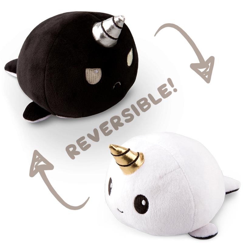 TeeTurtle Reversible Narwhal Plushie (Black + White)