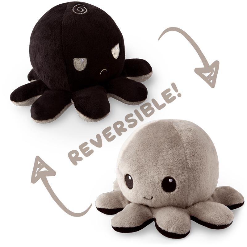 TeeTurtle Reversible Octopus Plushie (Black + Gray)