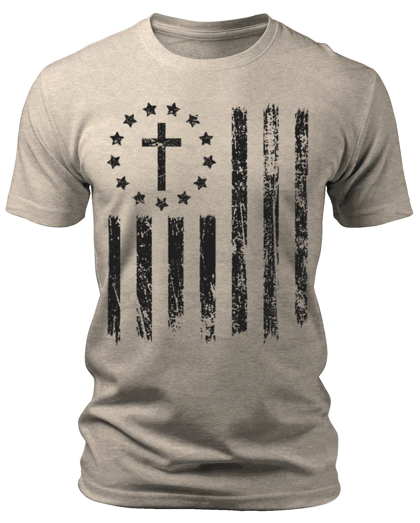 American Flag Christian Patriotic Cross Men's 4th of July Graphic Tee