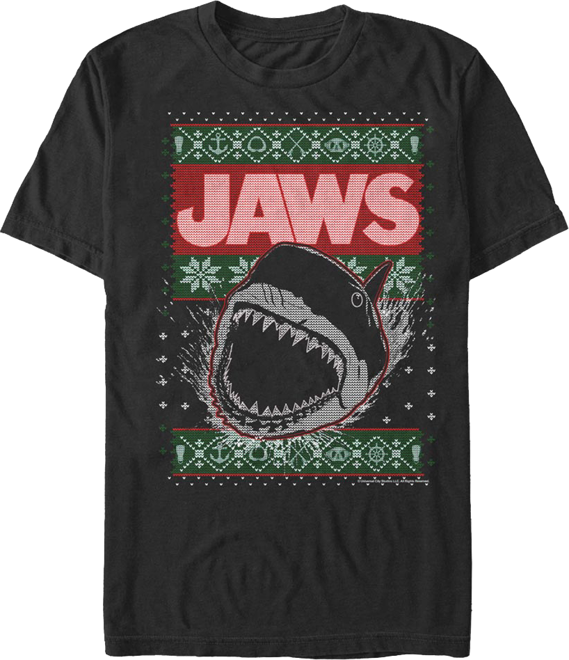 Shark Attack Faux Ugly Christmas Sweater Jaws T-Shirt