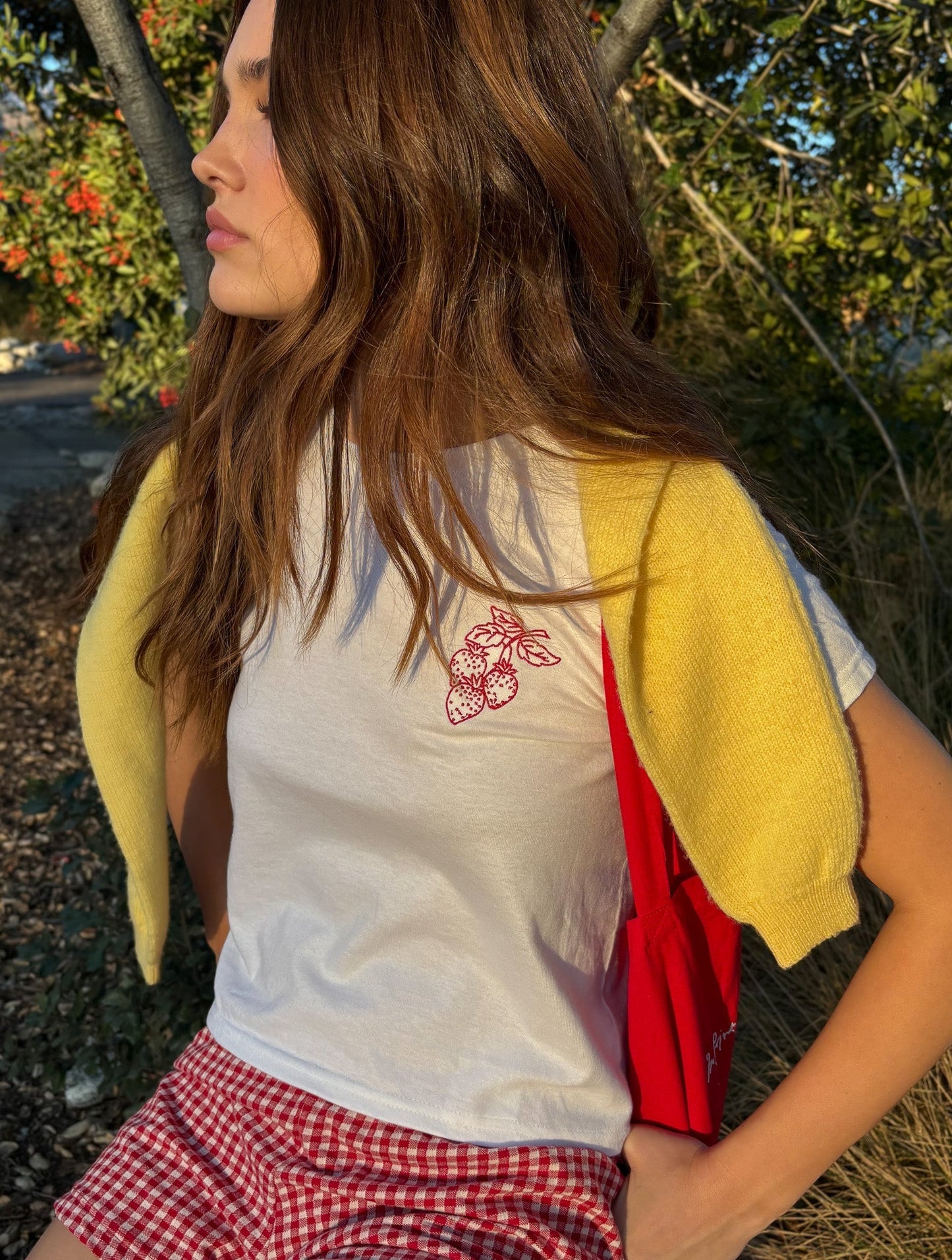 strawberry embroidered baby tee