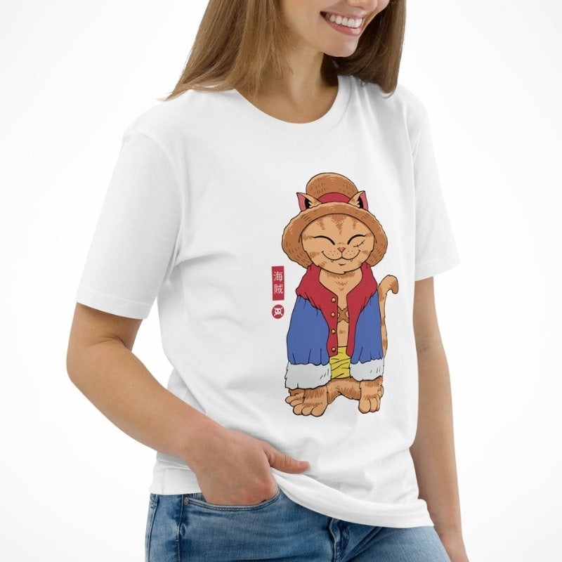 Japanese Tee Shirt - Neko Straw Hat