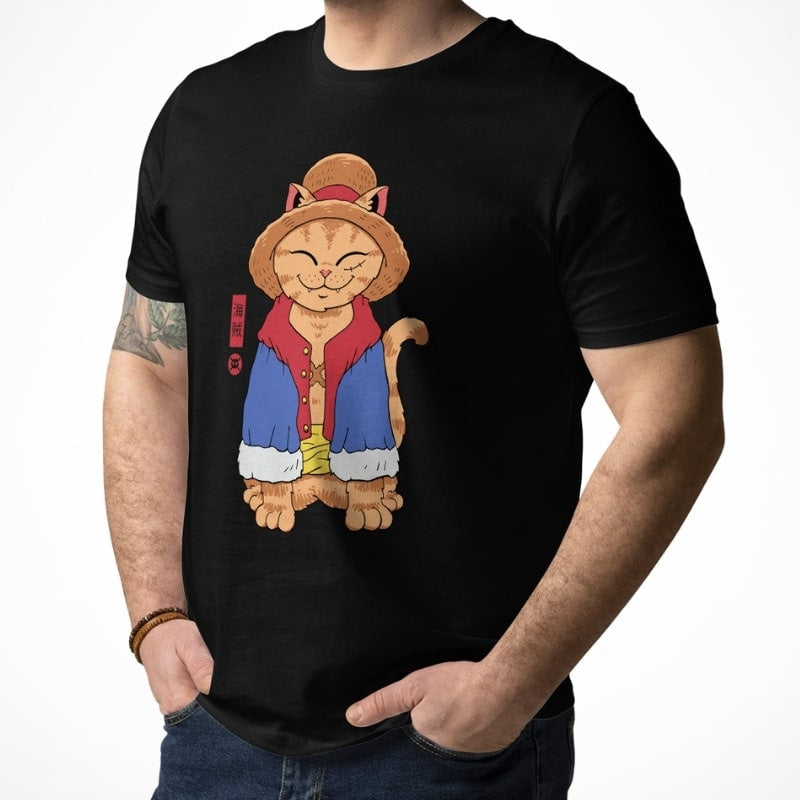 Japanese Tee Shirt - Neko Straw Hat