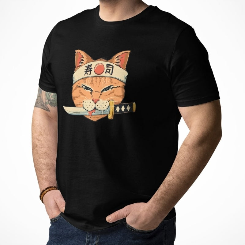 Japanese Tee Shirt - Neko Sushi Katana