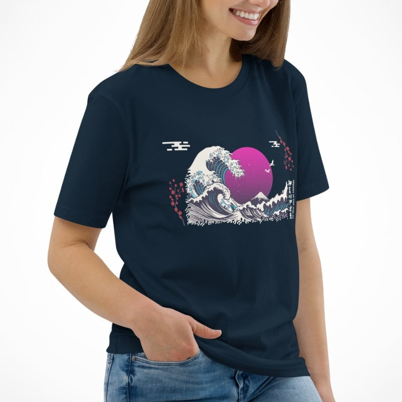 Japanese Tee Shirt - Purple Wave