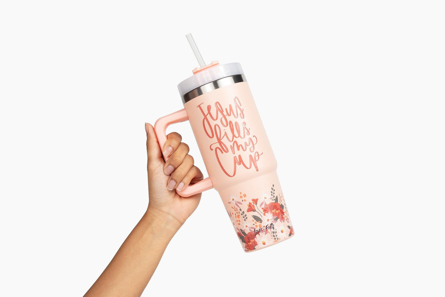 Jesus Fills My Cup Floral Stainless Steel 30oz Tumbler With Handle