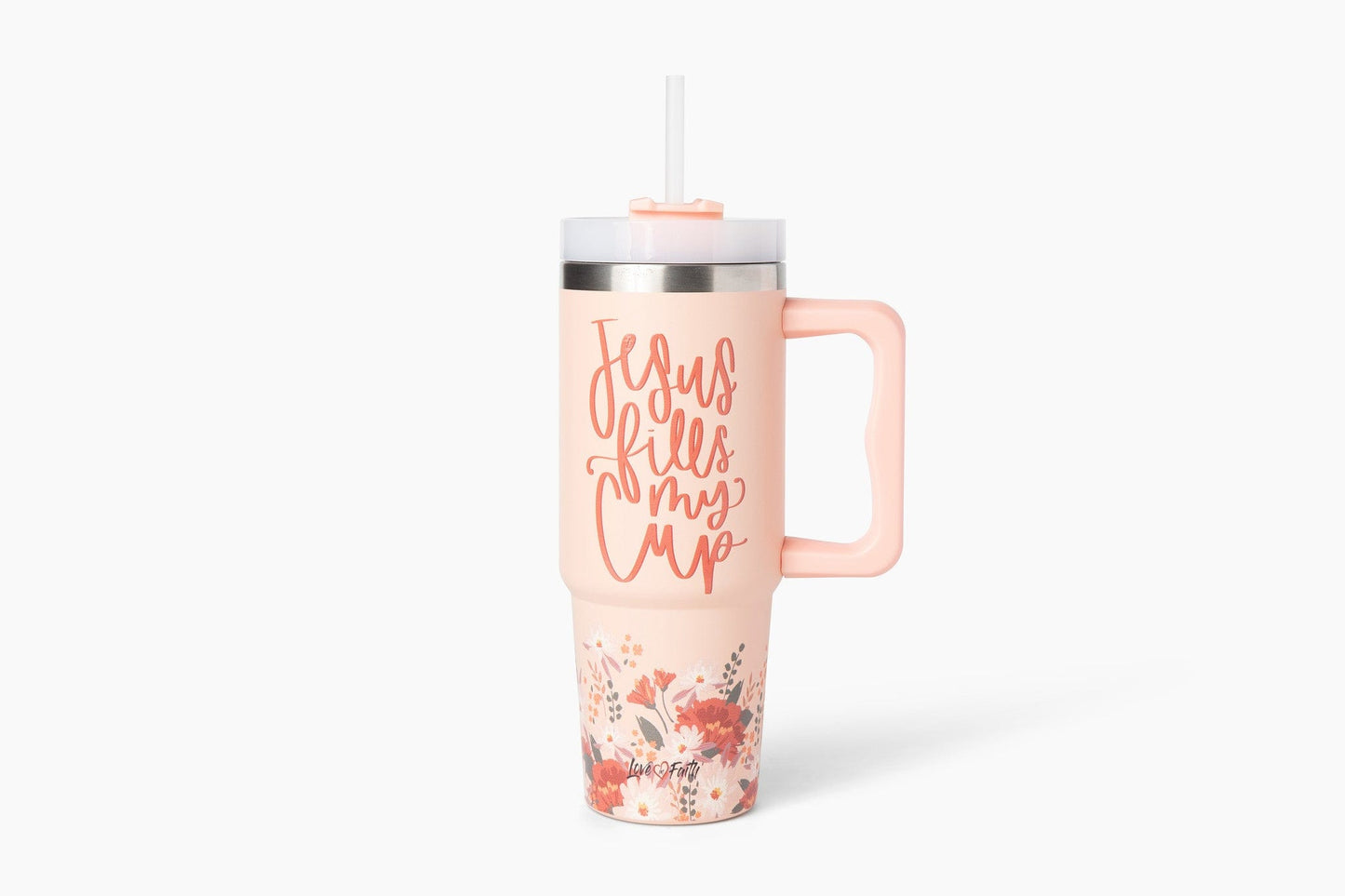 Jesus Fills My Cup Floral Stainless Steel 30oz Tumbler With Handle
