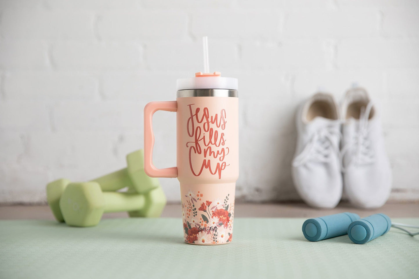 Jesus Fills My Cup Floral Stainless Steel 30oz Tumbler With Handle