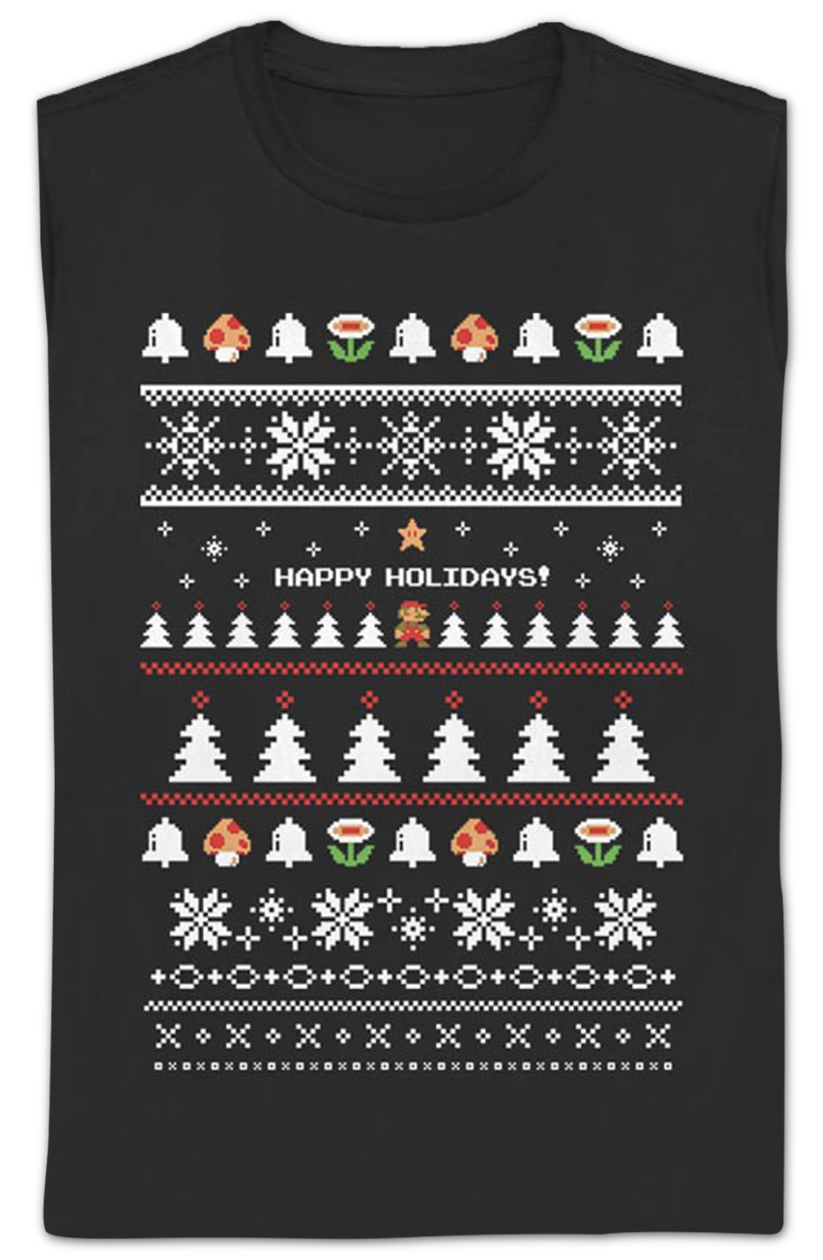 Black Womens Happy Holidays Faux Xmas Sweater Super Mario Bros. Shirt