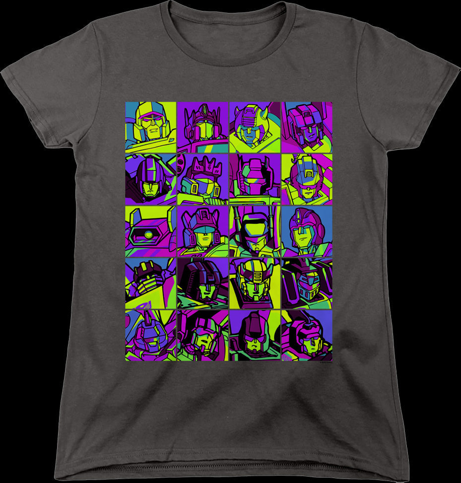 Womens Neon Pop Art Robot Collage Transformers Shirt